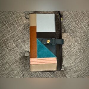 New!! Fossil Colorblock Leather Wallet in Teal, Pink, Brown, Black, Cream